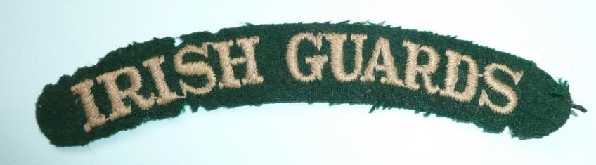 Early Irish Guards Embroidered White on Green Felt Cloth Shoulder Title