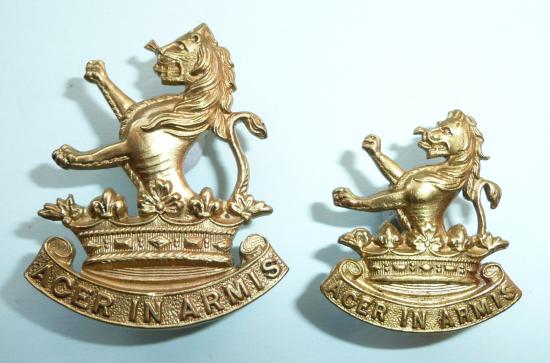 7th (Wellington West Coast Rifles) Regiment Brass Cap Badge and Collar Badge - Both with Gaunt Tablets