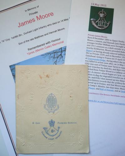 1914 Xmas Card from  Pte James Moore Bede College Durham University / 8th Territorial Battalion Durham Light Infantry (DLI)