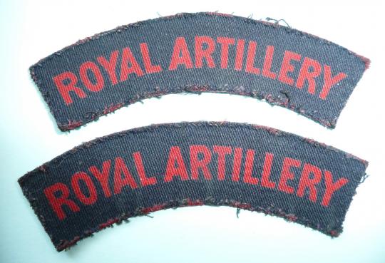 WW2 Royal Artillery (RA) Calico Printed Matched Pair of Cloth Shoulder Titles