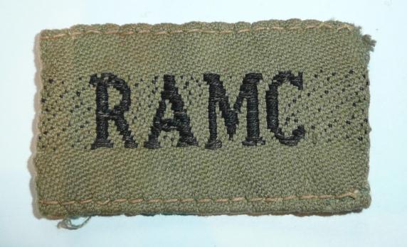 WW2 RAMC (Royal Army Medical Corps) Jungle Green Theatre Made Cloth Shoulder Title