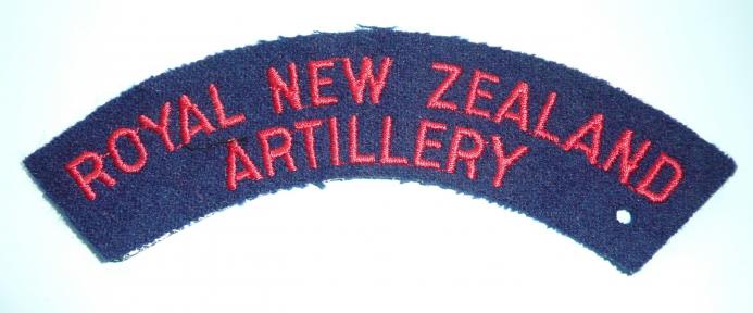 Royal New Zealand Artillery Embroidered Red on Blue Felt Cloth Shoulder Title