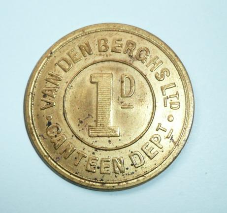 WW1 Belgian Canteen Token 1D One Penny - Van Den Berghs Ltd
