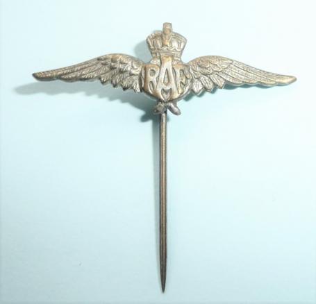 Royal Air Force (RAF) Silver Plated Wing Stick Pin Badge, King's Crown.
