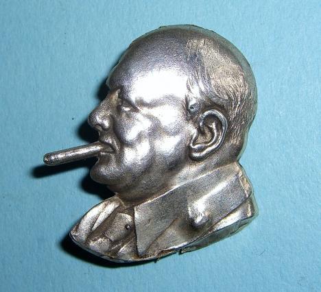 WW2 Home Front Victory - Iconic Sir Winston Churchill Silver Marked Patriotic Lapel Pin Badge