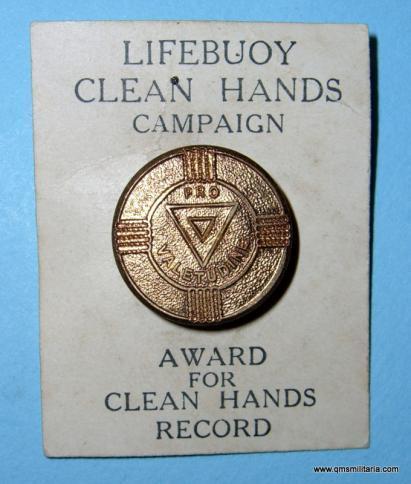 WW2 Era Home Front Lifebuoy soap Clean Hands Campaign Lapel Badge on original card