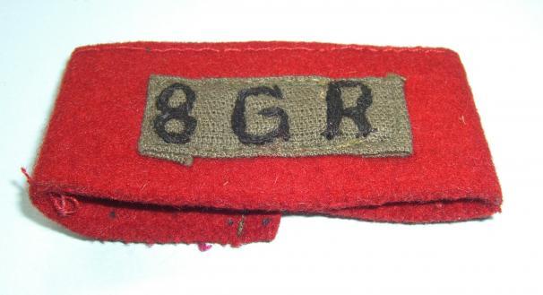 8GR - WW2 8th Gurkha Rifles Locally Embroidered Black on Khaki drill backing sewn to the correct red felt slip-on for this regiment