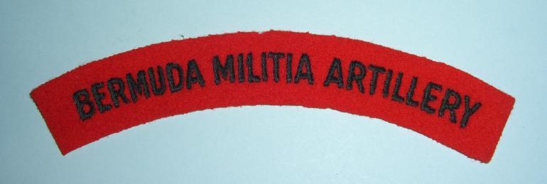 Bermuda Militia Artillery Woven Black on Scarlet Felt Cloth Shoulder Title