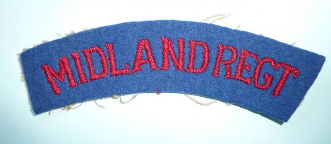 WW2 Canadian Militia - Midland Regiment Embroidered Red on Blue Felt Cloth Shoulder Title