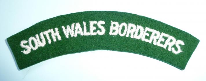 South Wales Borderers (SWB) Woven White on Green Felt Cloth Shoulder Title - Regimental Pattern
