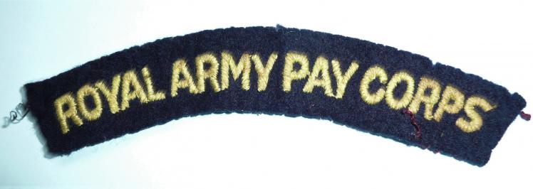 Royal Army Pay Corps (RAPC) Embroidered Yellow on Dark Blue Felt Cloth Shoulder Title