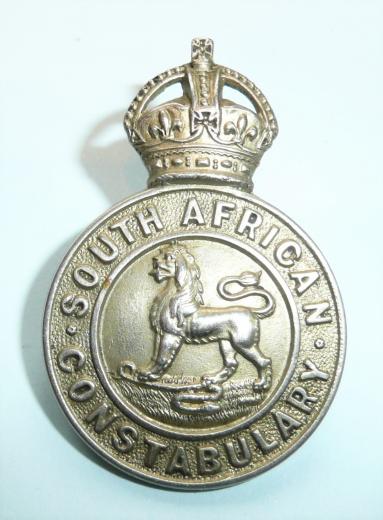 South African Constabulary Edwardian White Metal Helmet and Cap Badge, Kings Crown