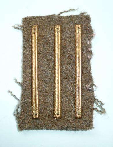 WW1 Three Gilt Brass Sew-On Wound Stripes Sewn to Panel of Khaki Uniform Cloth