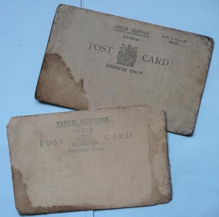 WW1 Two Rare Preprinted Field Service India Message Postcards for use by Indian Troops at the Front - Hindi