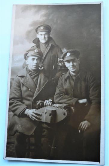 WW1 Original Photograph of Three Royal Engineers - 'show & tell' session with a model WW1 tank and bi-plane