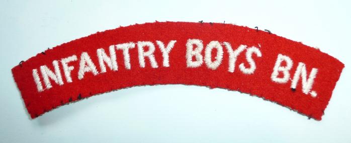 Infantry Boys Battalion Embroidered White on Red Felt Cloth Battledress Shoulder Title