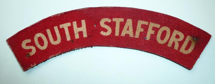 WW2 Printed South Staffordshire Regiment White on Red Shoulder Title