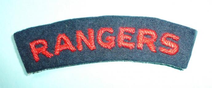 RANGERS - 12th County of London Regiment (The Rangers) Embroidered Red on Dark Blue Cloth Shoulder Title