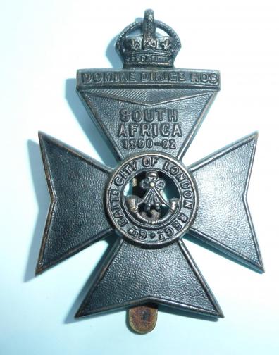 6th City of London Regiment Blackened Brass Cap Badge, King's Crown