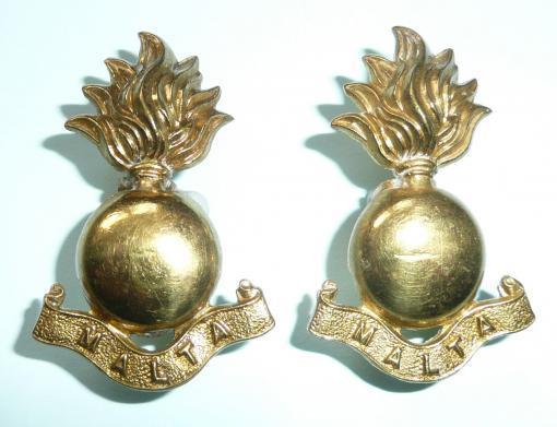 Royal Malta Artillery Militia Pair of Matched Gilt Brass Collar Badges