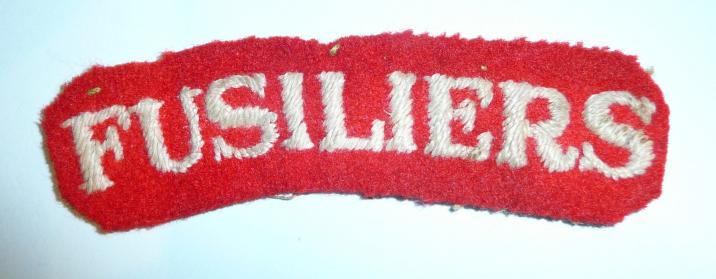 Fusiliers Embroidered White on Red Cloth Shoulder Title