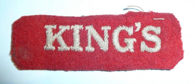 KINGS ( Liverpool) Kings Regiment - Boer War / Early Edwardian Period Embroidered White on Red Shoulder Title Cut down for wear on Sun Helmet