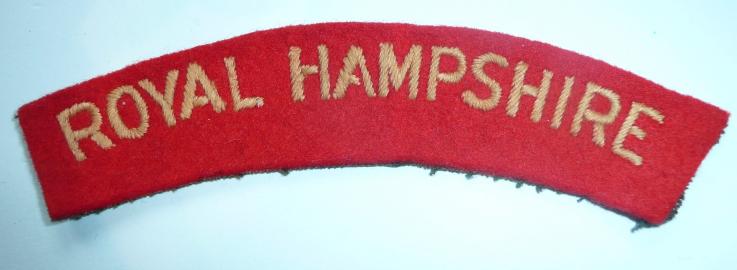 Royal Hampshire Regiment Embroidered White on Red Cloth Felt Shoulder Title