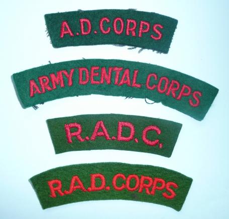 Collection of Royal Army Dental Corps Embroidered Cloth Shoulder Titles - 4 Different Patterns