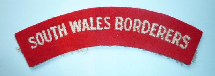 South Wales Borderers (SWB) Embroidered White on Red Felt Cloth Shoulder Title