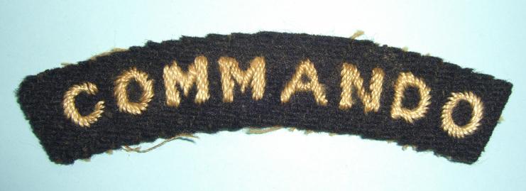 WW2 Commando Woven White on Black Felt Cloth Shoulder Title