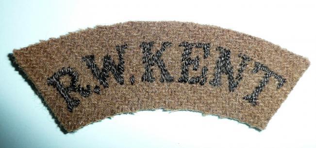 WW1 Royal West Kent Regiment Embroidered Black on Khaki Shoulder Title