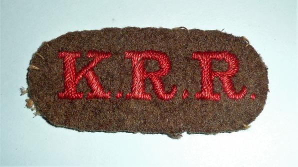 WW1 Kings Royal Rifle ( KRR) Corps Embroidered Cloth Shoulder Title
