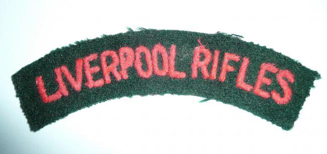Liverpool Rifles Embroidered Red on Rifle Green Felt Cloth Shoulder Title