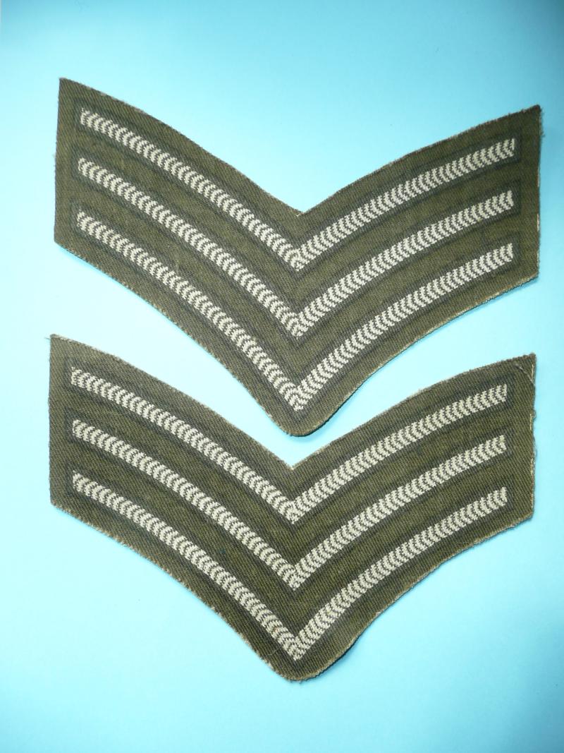 WW2 British Army Matched Pair of PRINTED Sergeants Rank Stripes / Chevrons
