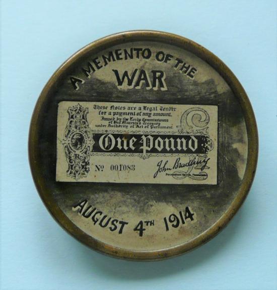 Memento of the Great War - 4th August 1914 - Tinnie celebrating the Birth of the Treasury One Pound Note or Bradbury!