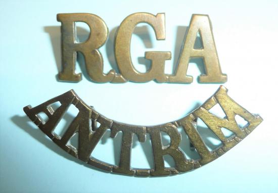 Ireland - RGA / Antrim Militia Artillery Brass Shoulder Title, 2 parts