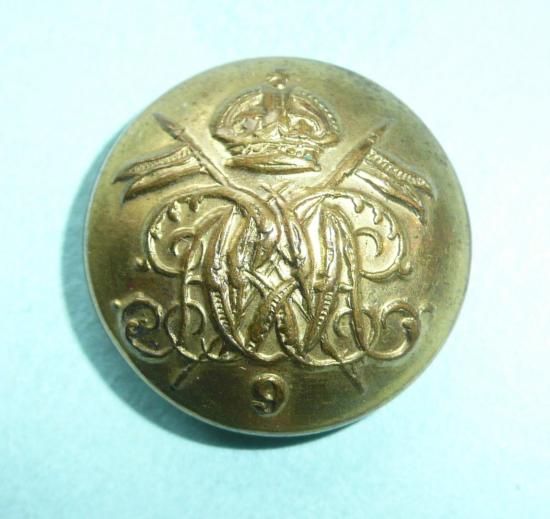 9th Lancers Officers Gilt Medium Pattern Button, Kings Crown.