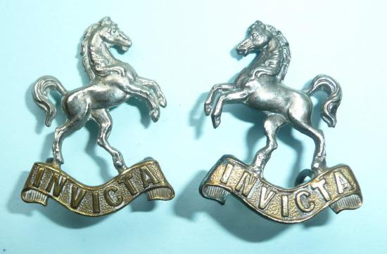 Scarce Victorian Buffs ( Royal East Kent Regiment ) Bi Metal Facing Pair of Collar Badges, worn 1882 - 1896 only