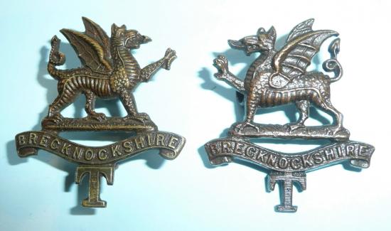 Brecknockshire Battalion (South Wales Borderers Territorials) Facing Pair Officers OSD Bronze Collar Badges