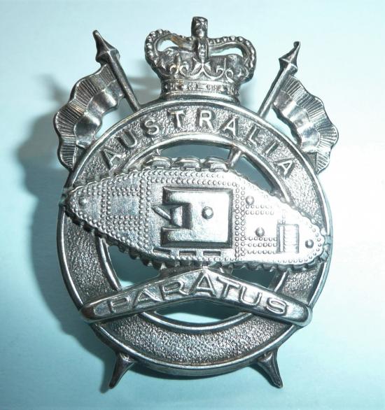 Australia - 1st Armoured Regiment Silver Plated Cap Badge -Stokes