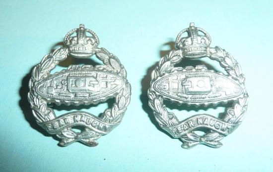 Royal Tank Corps Regiment ( RTC / RTR ) Pair of Facing White Metal Collar Badges