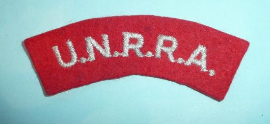 WW2 - UNRRA United Nations Relief & Rehabilitation Agency Embroidered Cloth Paste Back Shoulder Title