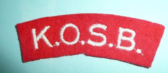 WW2 Kings Own Scottish Borderers ( KOSB ) white on red embroidered cloth shoulder title