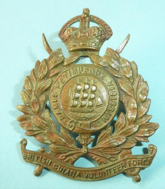 British Guiana Volunteer Force Brass Cap Badge, Kings Crown