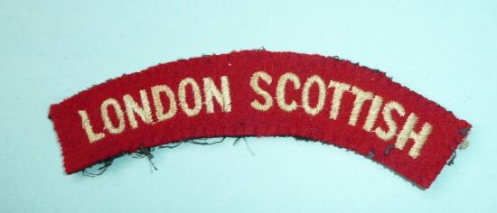 London Scottish Territorials (Gordon Highlanders) Embroidered White on Red Felt Cloth Shoulder Title