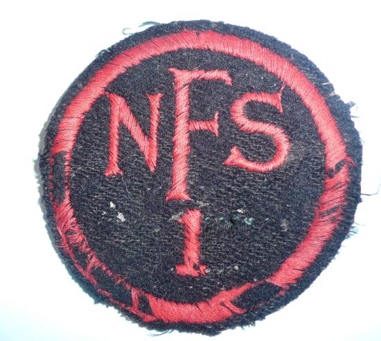 WW2 Home Front - NFS 1 - National Fire Service Embroidered Cloth Breast Badge Area 1 (Gosforth Northumberland)