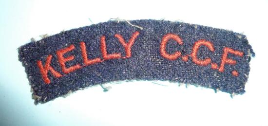 Kelly College (Somerset) Combined Cadet Force (CCF) Embroidered Red on Dark Blue Felt Cloth Shoulder Title