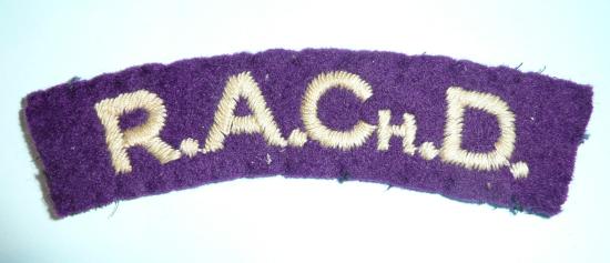 WW2 RAChD Royal Army Chaplains Department White on Purple Embroidered Felt Cloth Shoulder Title