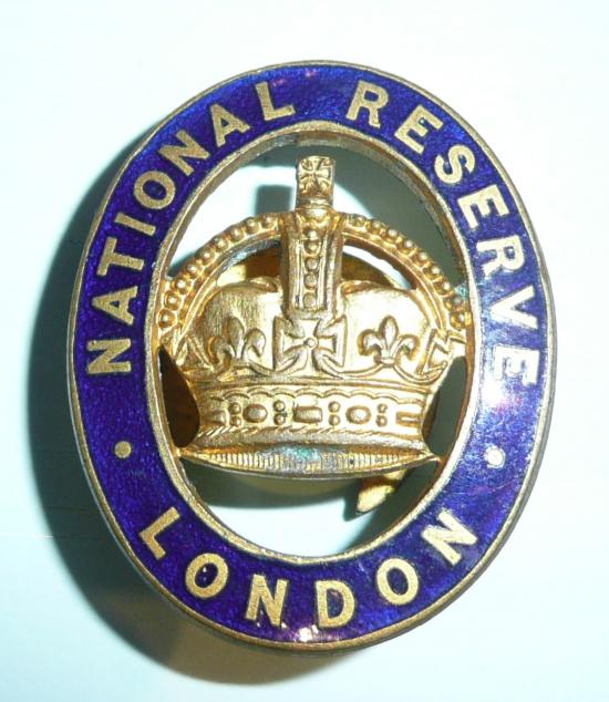 WW1 National Reserve London Mufti Enamel and Gilt Buttonhole Lapel Badge
