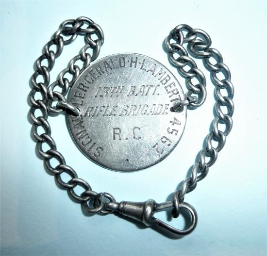 WW1 Hallmarked Silver ID Bracelet - Signaller later 2nd Lieutenant Gerald Harry Lambert - Rifle Brigade